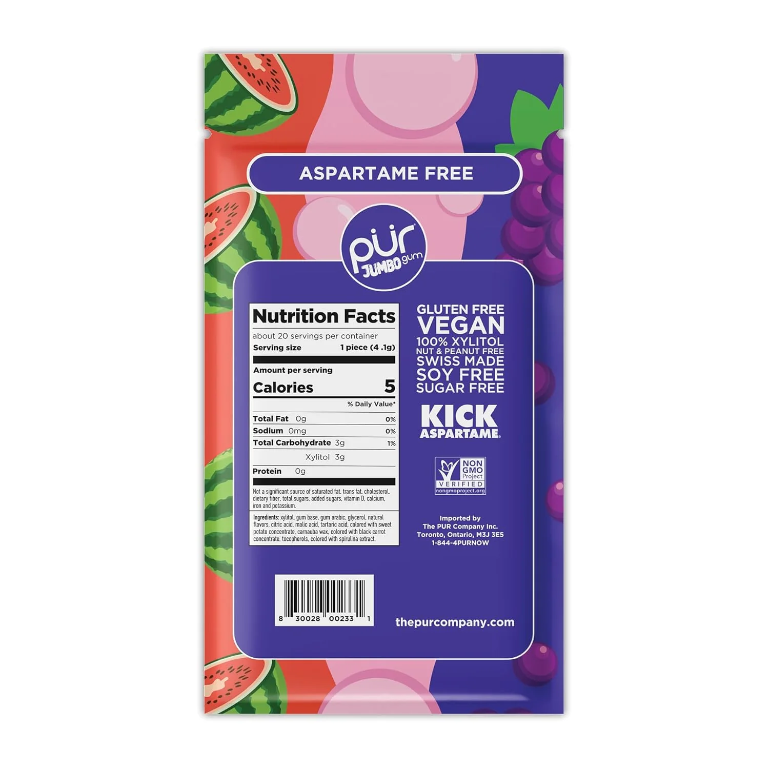Aspartame-Free Grape Bubblegum Watermelon Jumbo Gum - Image 2