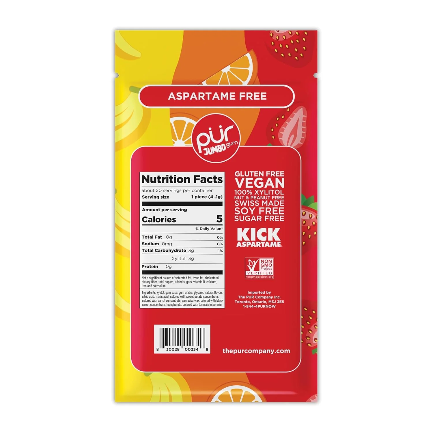 Aspartame-Free Strawberry Orange Banana Jumbo Gum - Image 2