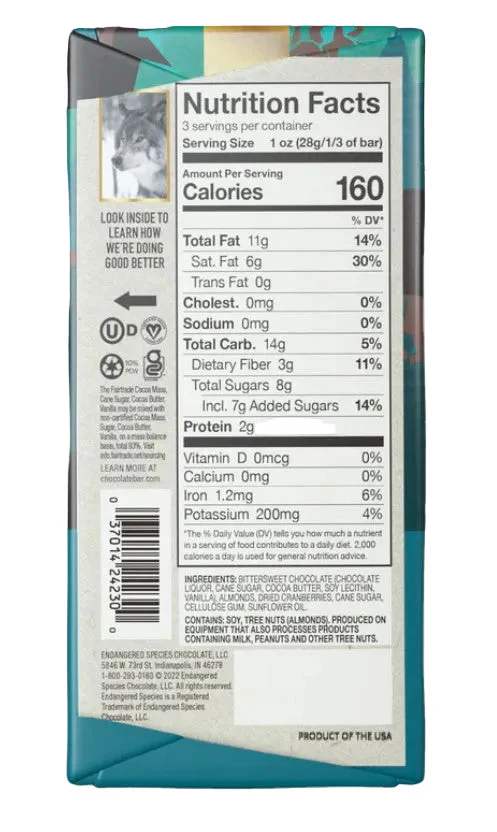 Dark Chocolate With Cranberries & Almonds Bar - Image 2
