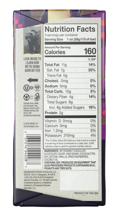 Dark Chocolate With Raspberries Bar - Image 2