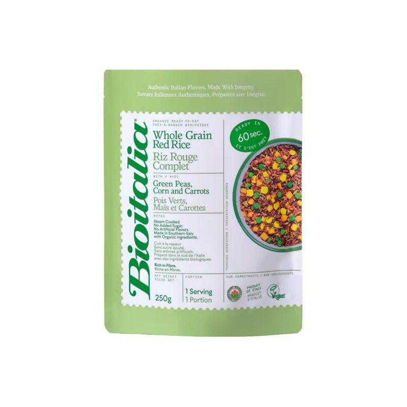 Organic Whole Grain Red Rice With Green Peas, Corn And Carrots