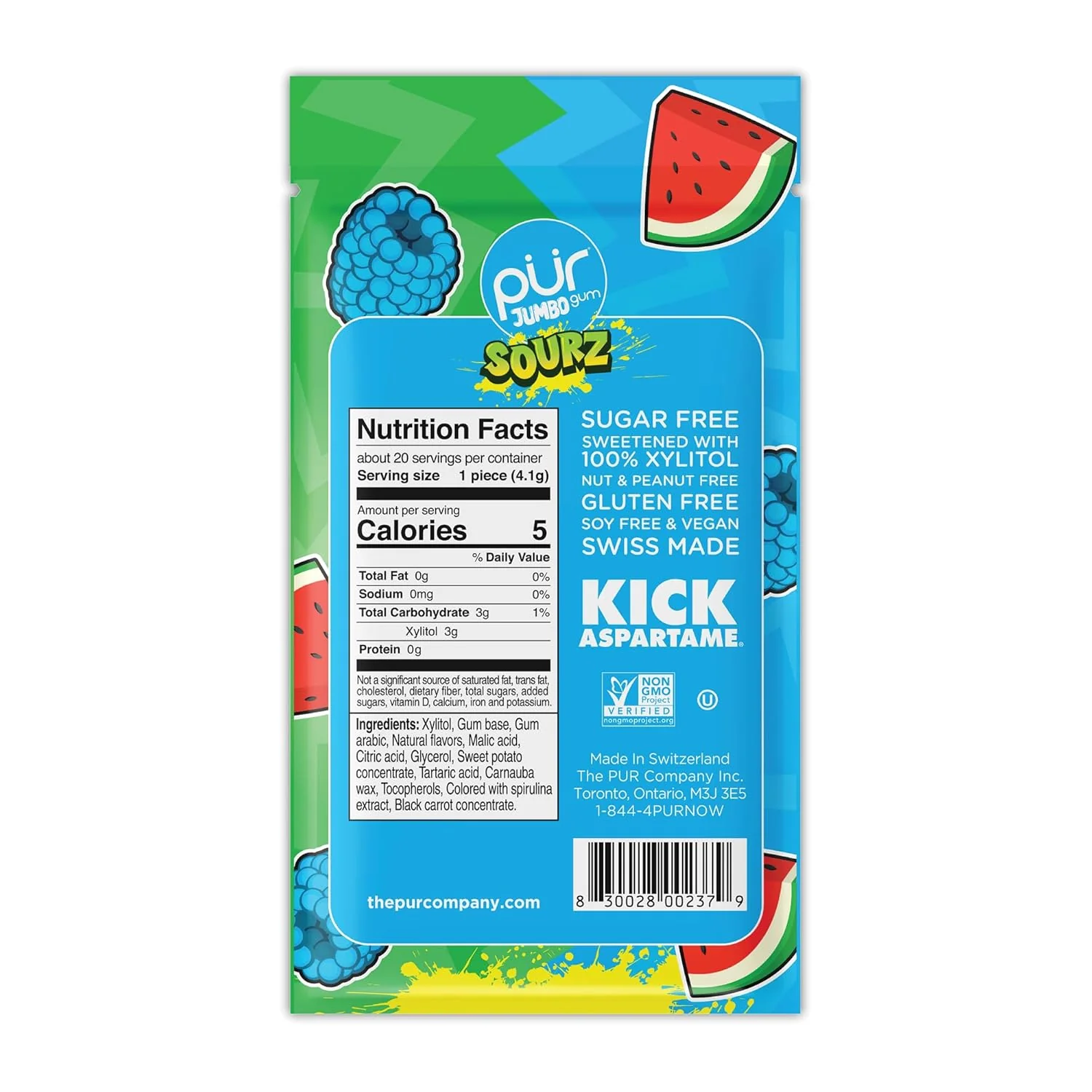 Sourz Raspberry & Watermelon Jumbo Gum - Image 2